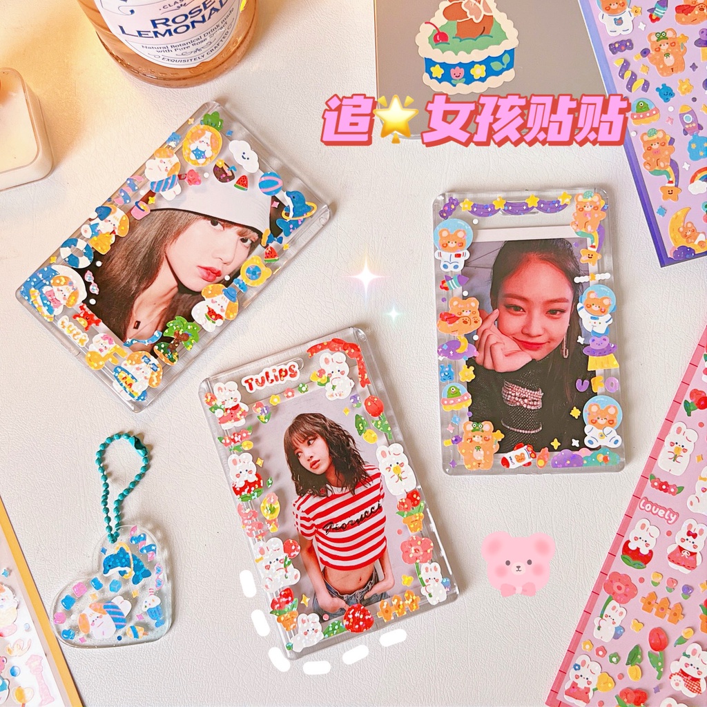 Zanmo tờ nhãn dán sticker cún gấu thỏ kim tuyến lấp lánh trang trí toploader