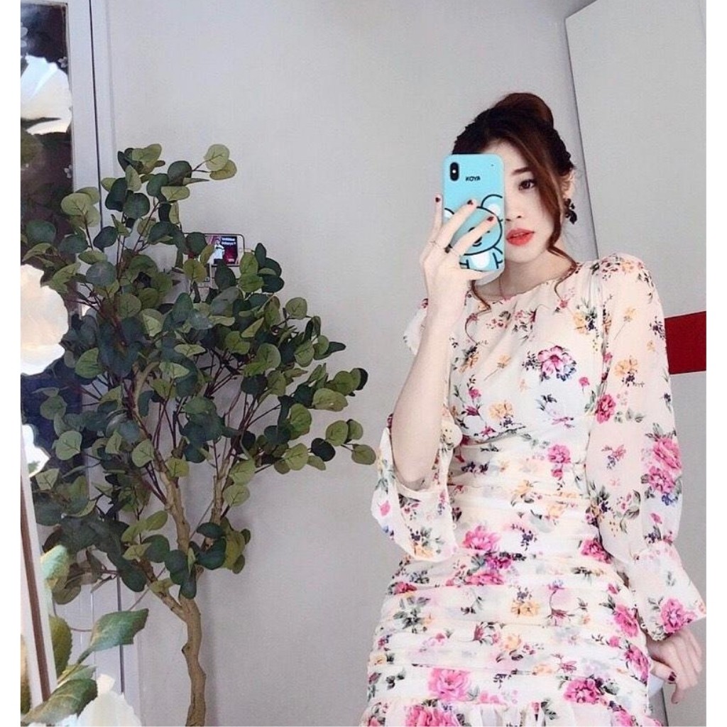 Đầm Body dự tiệc BD002, hoa nhún eo, váy đuôi cá tay dài | BigBuy360 - bigbuy360.vn