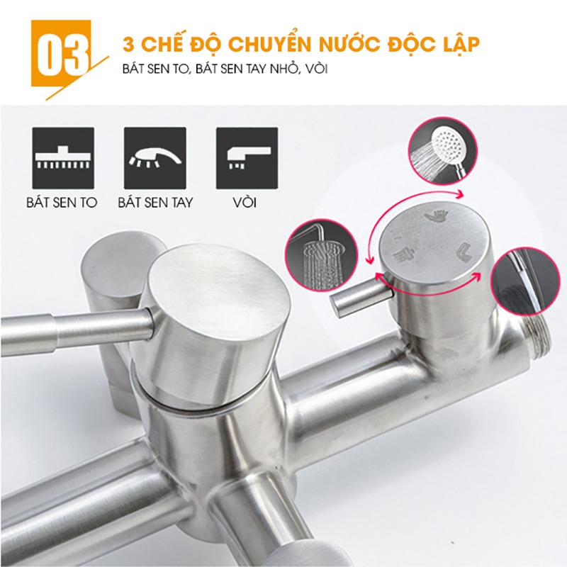 Bộ sen cây tắm nóng lạnh Inox SUS304 tròn thẳng, bảo hành 12 tháng, độ bền cao, không hoen gỉ 3002