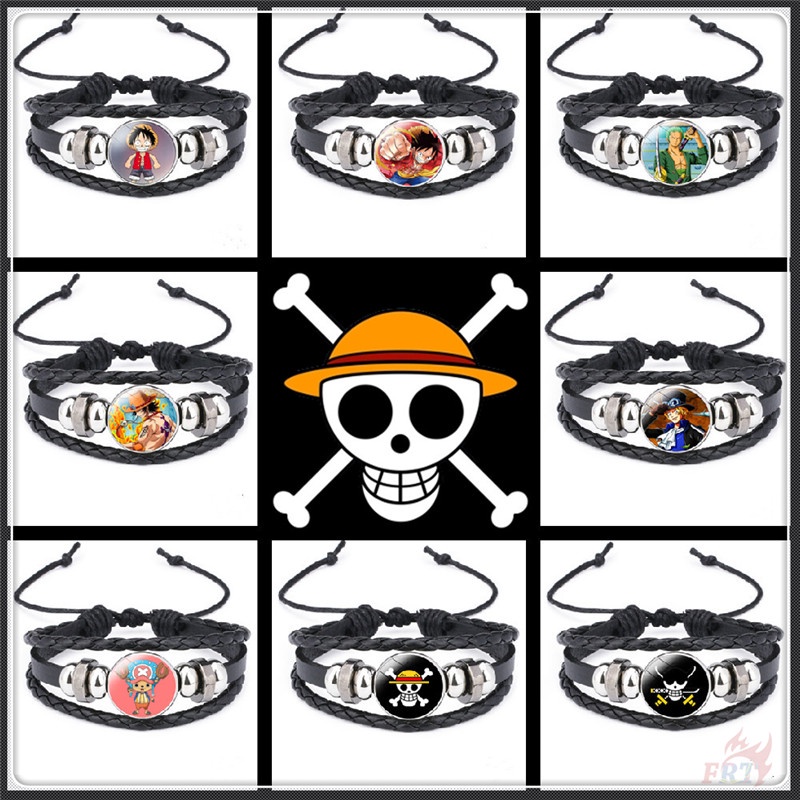 ☀ Vòng Tay Anime One Piece ☀ 1 Vòng Tay Bện Dây Mặt Hình Nhân Vật Luffy Zoro Chopper Ace Sabo Phong Cách Vintage (8 Kiểu)