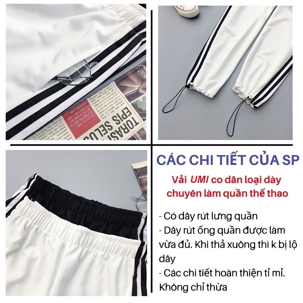 Quần jogger ống rộng suông nam nữ unisex thể thao 3 sọc bo gấu dây rút chất UMI dày dặn có bigsize QD21