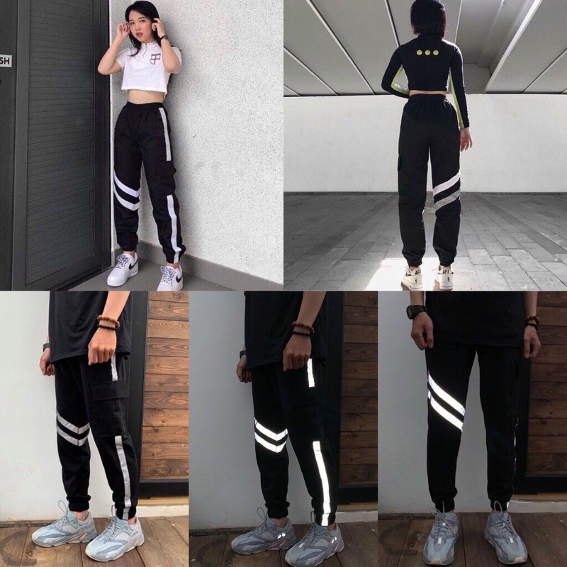 Quần jogger kaki phối sọc phản quang cực chất Nam nữ đều mặc được