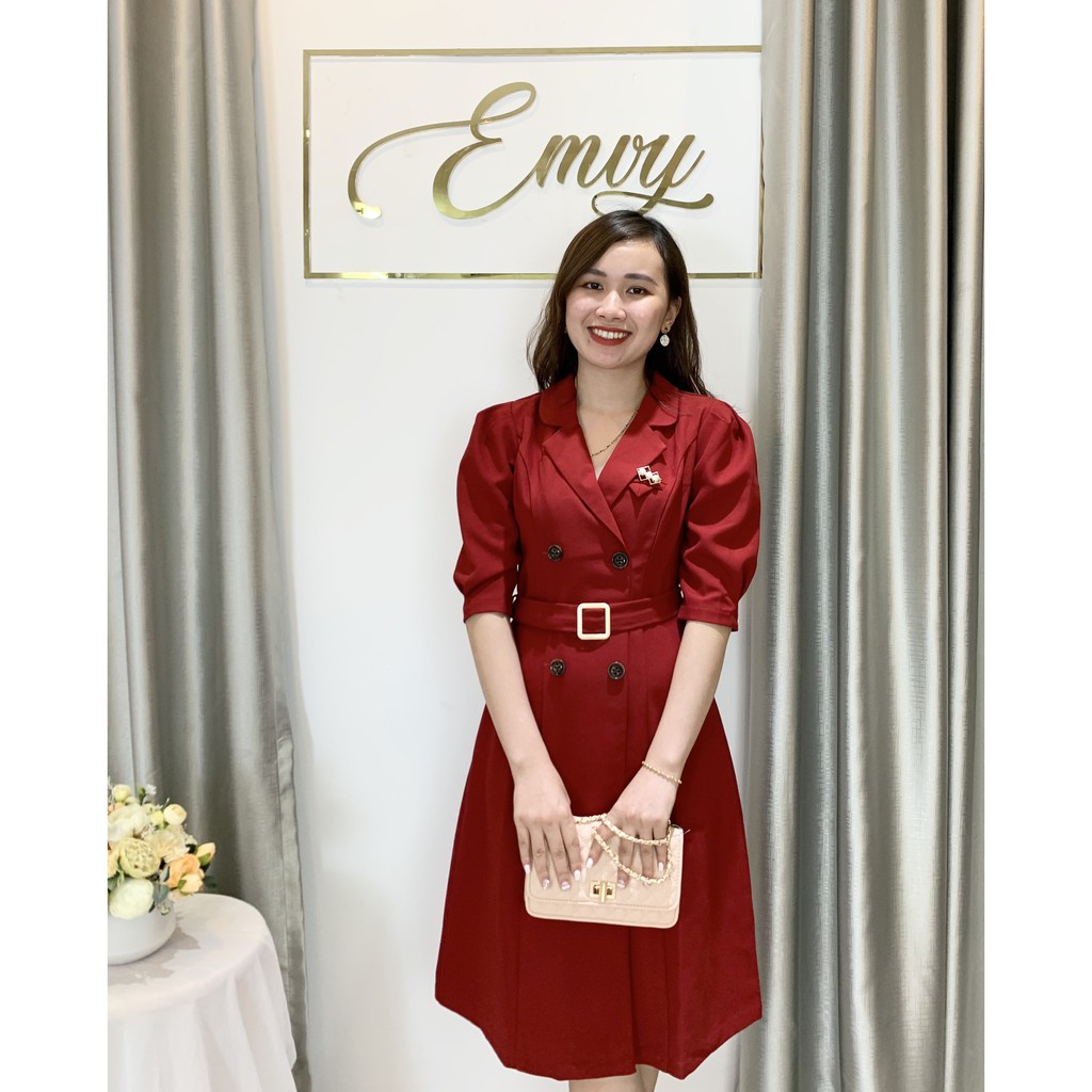 [Mã WASTMINI giảm 10% tối đa 30K đơn 150K] Đầm Thiết kế tuyết mưa cổ Vest đai eo Emvy - V75 | BigBuy360 - bigbuy360.vn