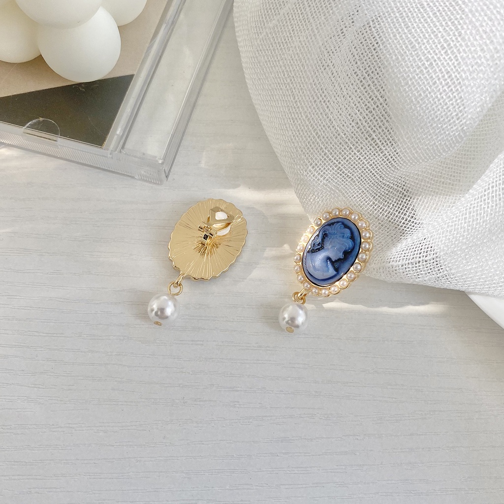 Khuyên tai kẹp không bấm lỗ chốt cố định K174 bằng hợp kim mạ vàng hình elip đính hạt trai dáng midi Leous Accessories