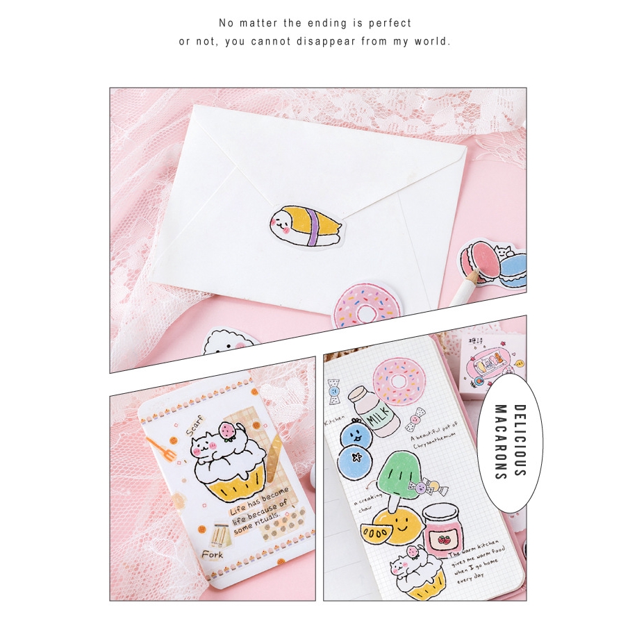 Hộp 45 Miếng Dán Trang Trí Lưu Bút Hình Bánh Kẹo Đồ Ăn Vặt Độc Đáo