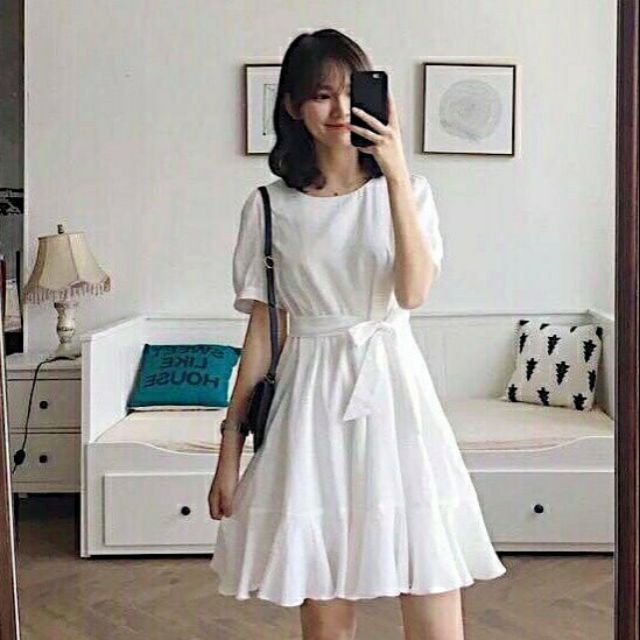 ĐẦM BABYDOLL TRẮNG CỘT EO