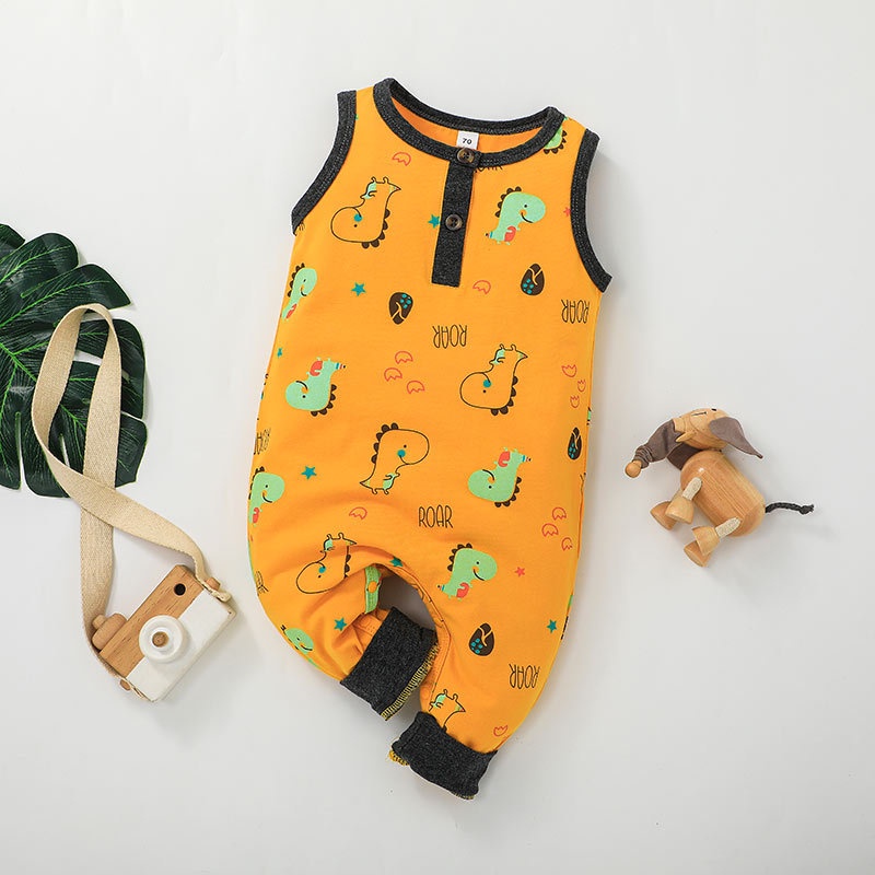 Body Sát Nách Khủng Long Hoạt Hình Cho Bé Trai Sơ Sinh 0-24 Tháng Bodysuit Liền Thân Mùa Hè Áo Liền Quần Cho Bé trẻ em