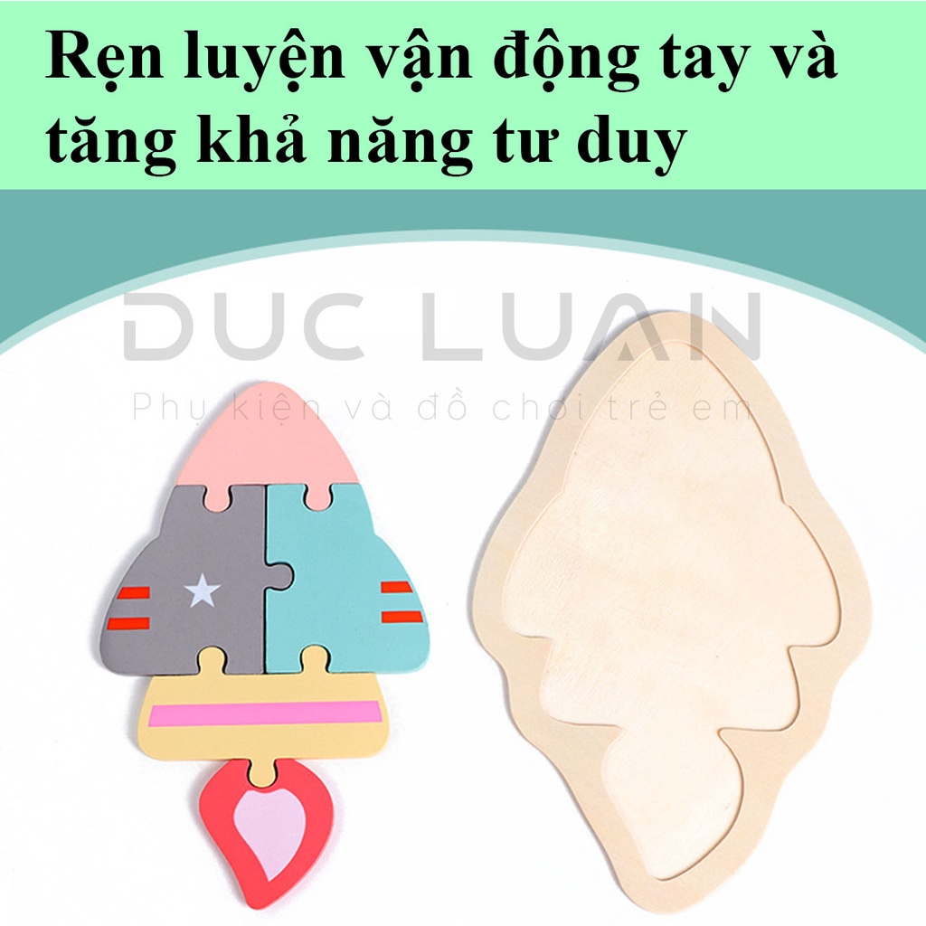 Đồ Chơi Gỗ Xếp Hình Lắp Ráp Tranh Ghép 3D Gỗ Nổi - Đồ chơi giáo dục cho bé⭐ Bản TO 15x15cm⭐