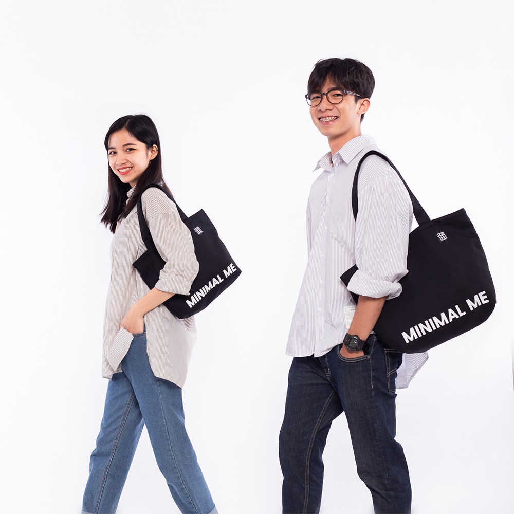 Jamlos Slogan Tote - Túi tote thời trang vải canvas in 2 mặt chữ Minimal Me Maximal You đi học đi chơi