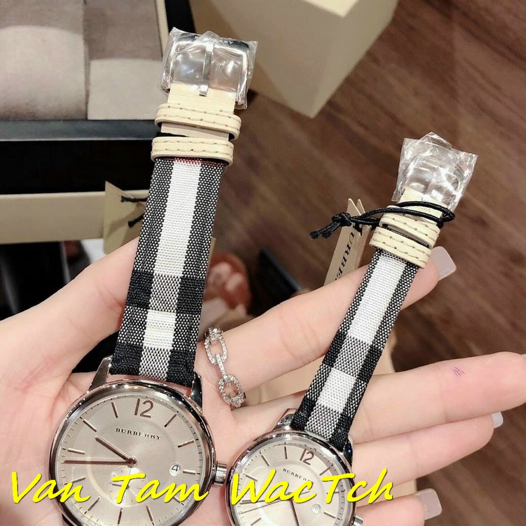 Đồng hồ đôi nam nữ Burberry bu1002 40mm,bu1003 32mm máy Thụy sĩ quartz, mẫu mặt tròn màu trắng, dây da cao cấp
