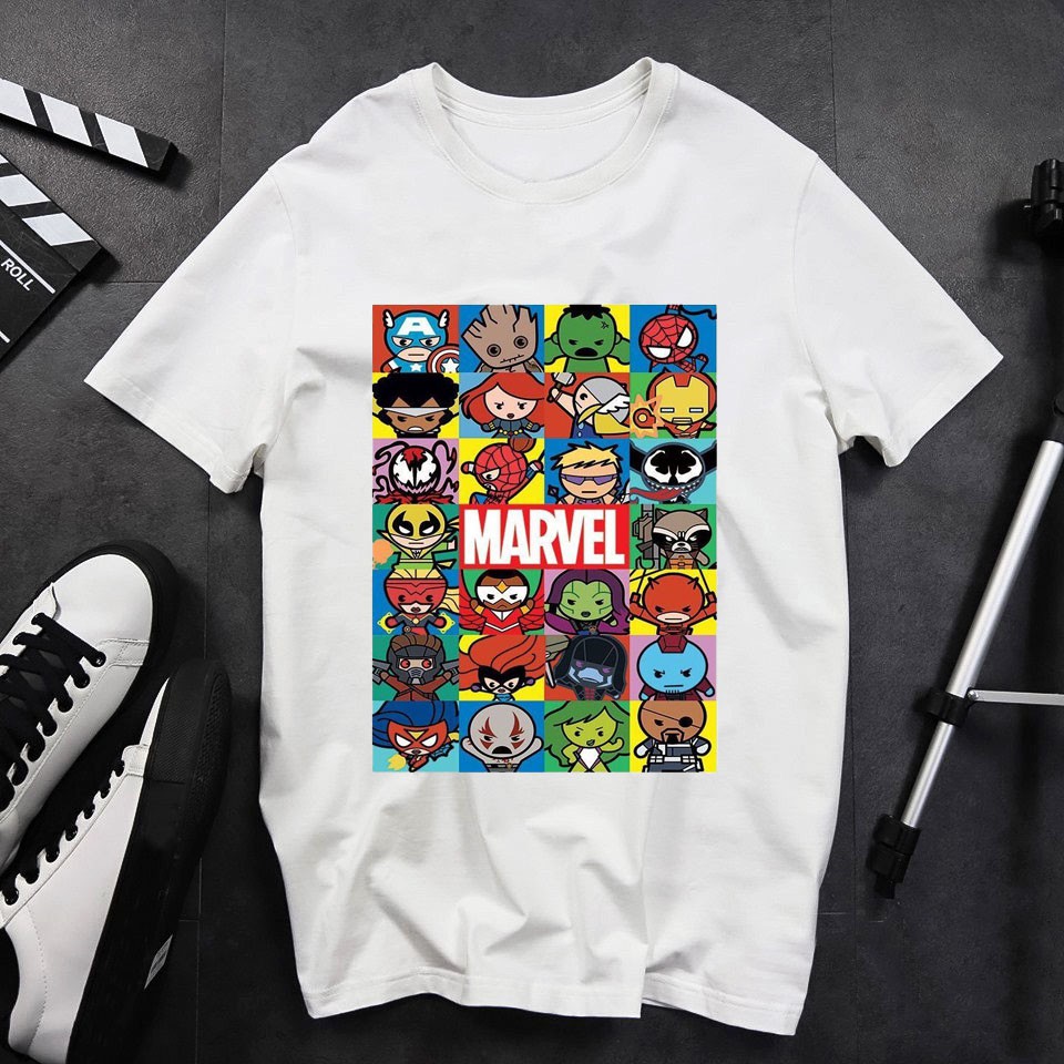 Áo phông trắng 🚚 FREESHIP 🚚 Áo thun unisex in hình MARVEL siêu dễ thương màu trắng 2019T820