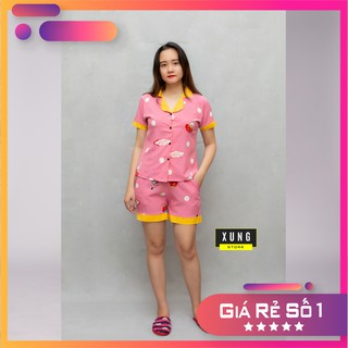 Bộ đồ pijama mặc nhà cộc tay quần đùi lụa hàn mềm mát dễ thương - EveCloset