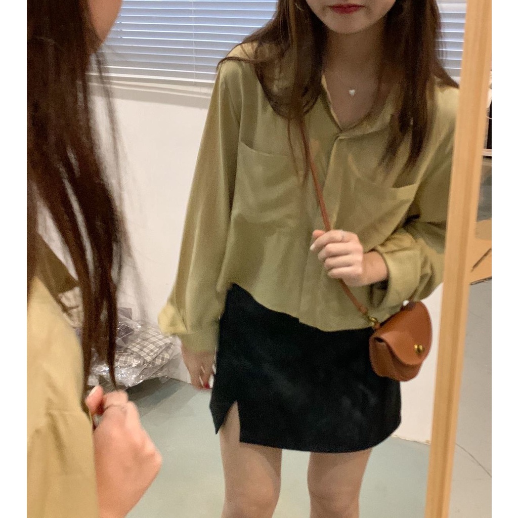 Áo sơ mi BH tay dài màu trơn thiết kế mới thời trang theo phong cách Hàn Quốc cho nữ