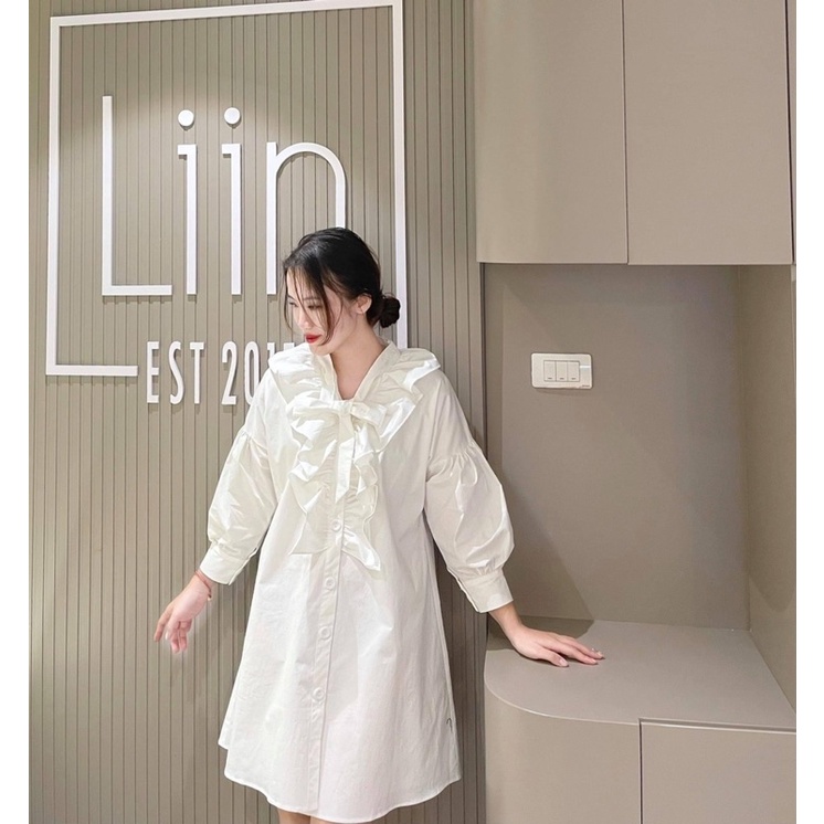 Váy Sơmi Cổ Nơ Bèo Tay Dài Siêu Xinh Có Ảnh Thật Kèm Video