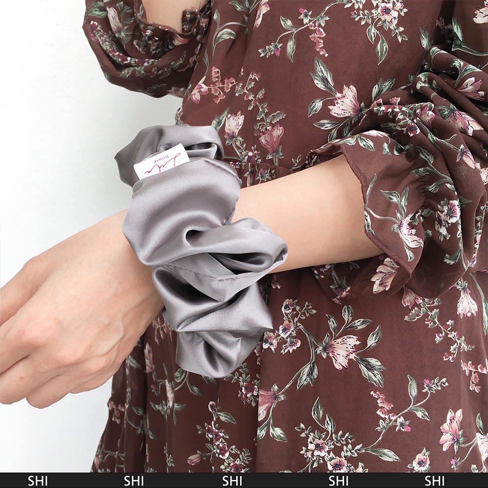 SHI - Dây chun buộc tóc Lụa Satin Scrunchies Handmade I Dark Silver