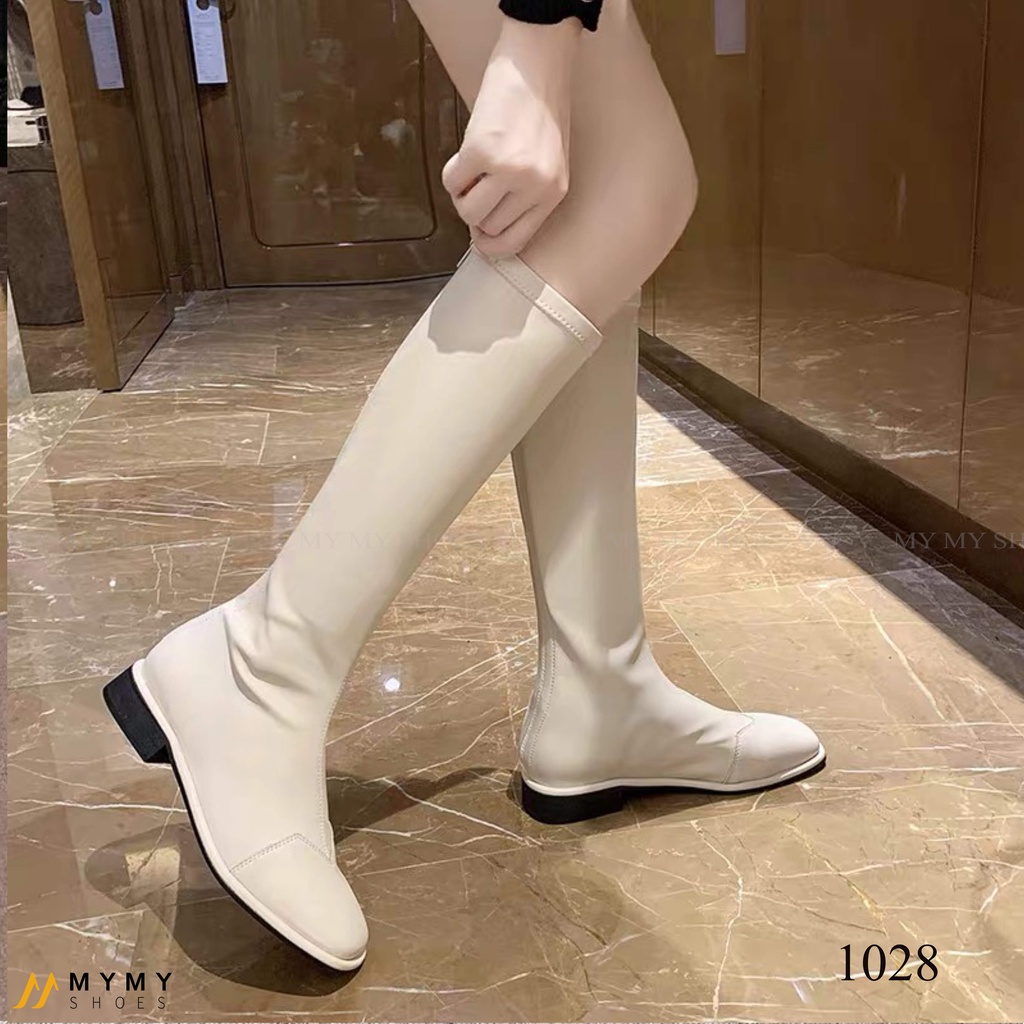 1028 Boot lửng da lì mũi cắt khóa sau 3p