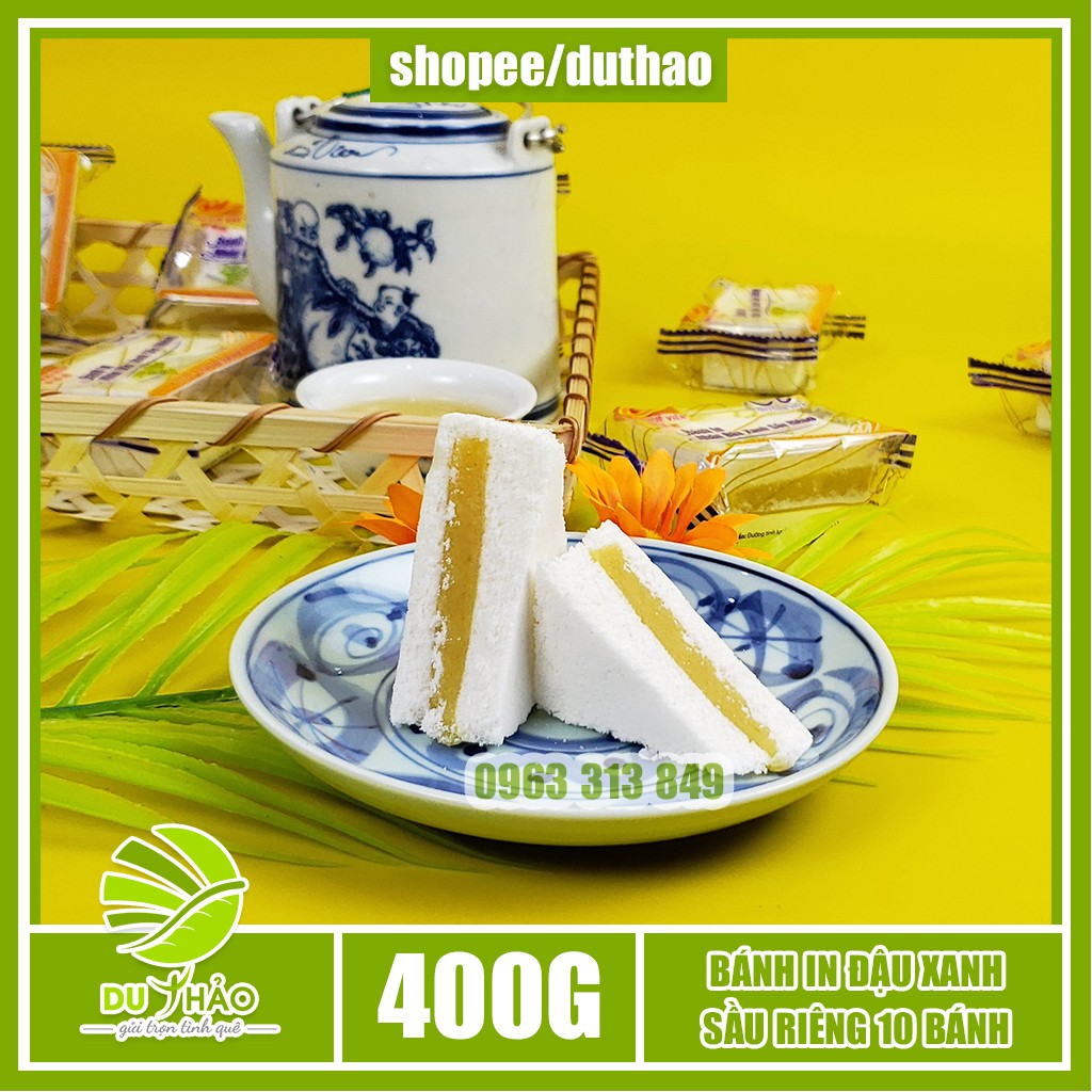 Bánh in đậu xanh sầu riêng 400g, bánh in Tân Huê Viên Sóc Trăng túi 10 bánh