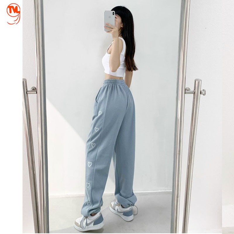 Quần jogger nữ cạnh tim TVL1999 quần ống rộng kiểu dáng thể thao bo gấu chất liệu vải UMI cao cấp dày dặn.