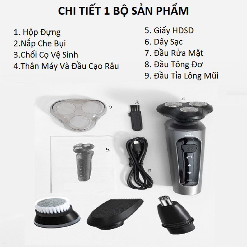 Máy cạo râu sạc điện đa năng Cao Cấp SeaSy 9D SS68 4 trong 1 thiết kế 3 lưỡi kép dành cho nam giới