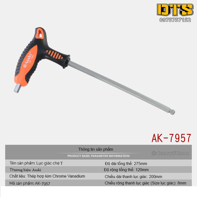 Lục giác bi cầm tay chữ T 8mm Asaki AK-7957