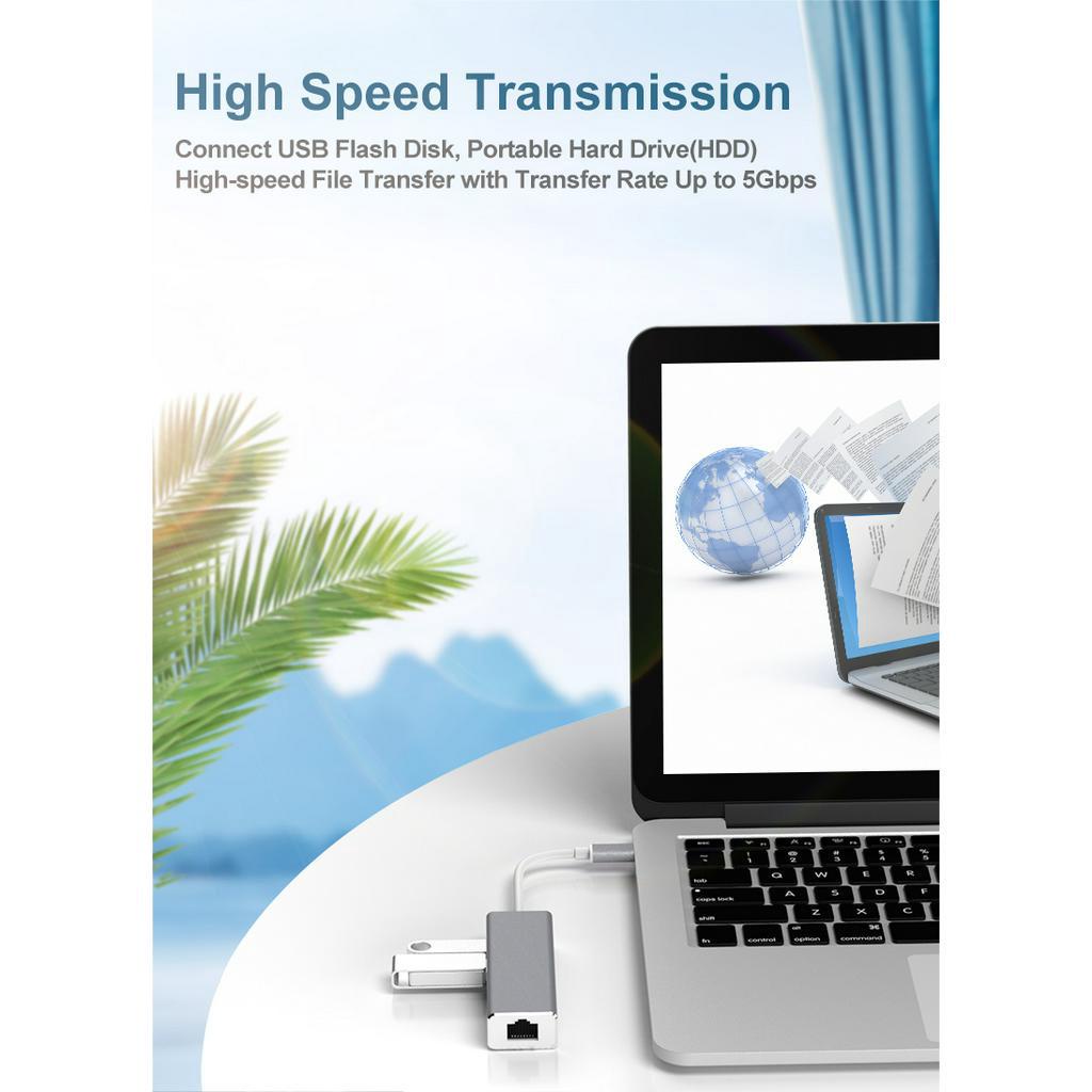 Thẻ Mạng Lan Chuyển Đổi USB Type-C Sang RJ45 Gigabit 10 / 100 / 1000Mbps 3