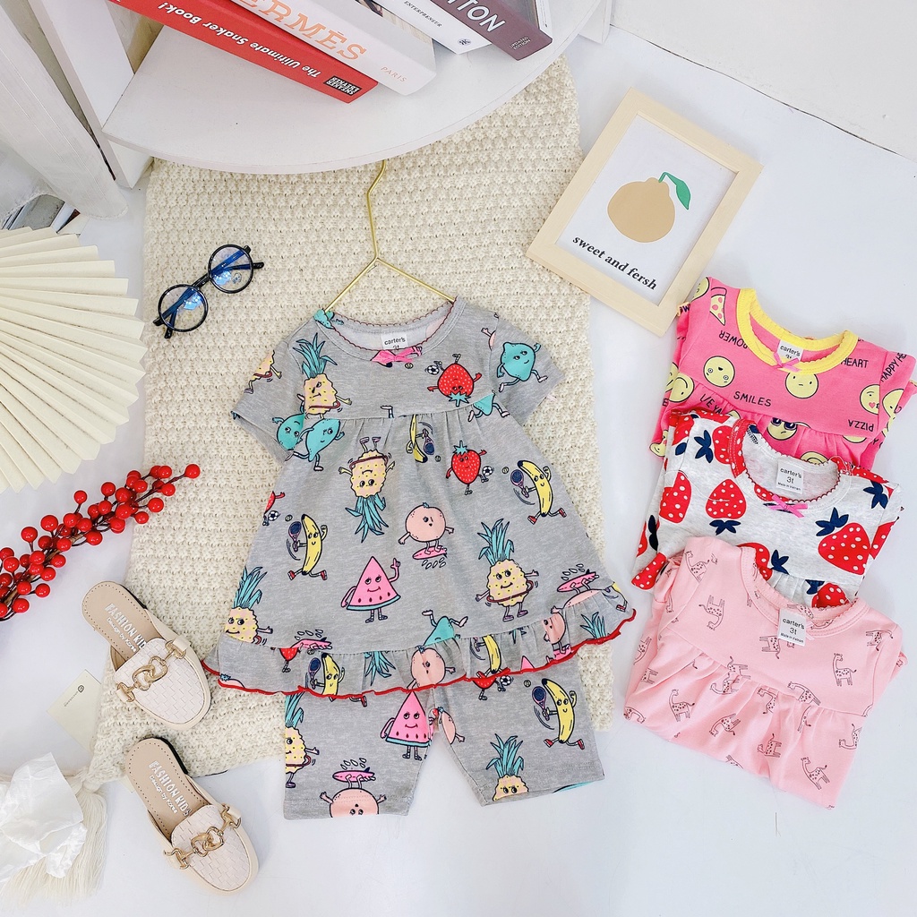 9-19kgBộ bozip xuất hè dáng babydoll bèo gấu cho bé gái - chất liệu bozip Sài Gòn cực đẹp BẢNG MÀU 2