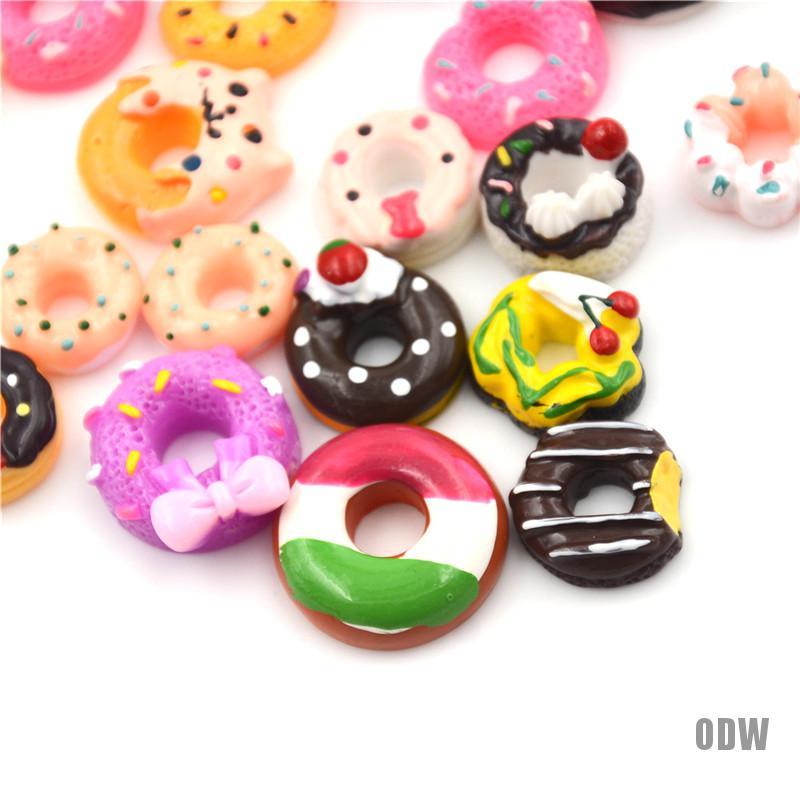 Set 10 Mô Hình Bánh Donut Bằng Nhựa Resin Trang Trí Điện Thoại Nhà Búp Bê DIY