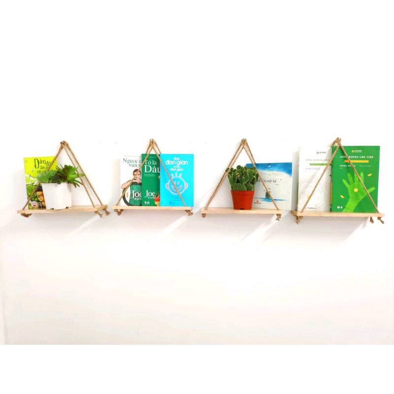 Kệ gỗ treo tường trang trí decor, có tặng kèm dây thừng