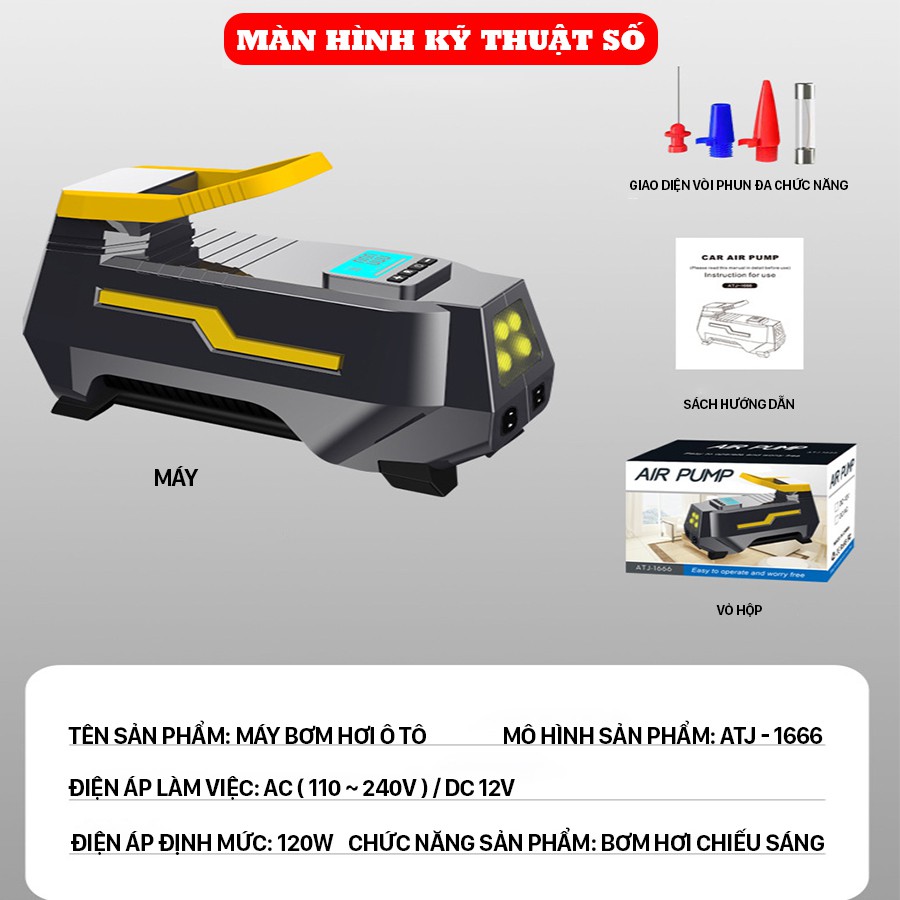 Máy bơm lốp xe ô tô điện tử Malide cao cấp thông minh - Tự ngắt khi bơm đầy - Màn LCD, thiết kế tiện dụng