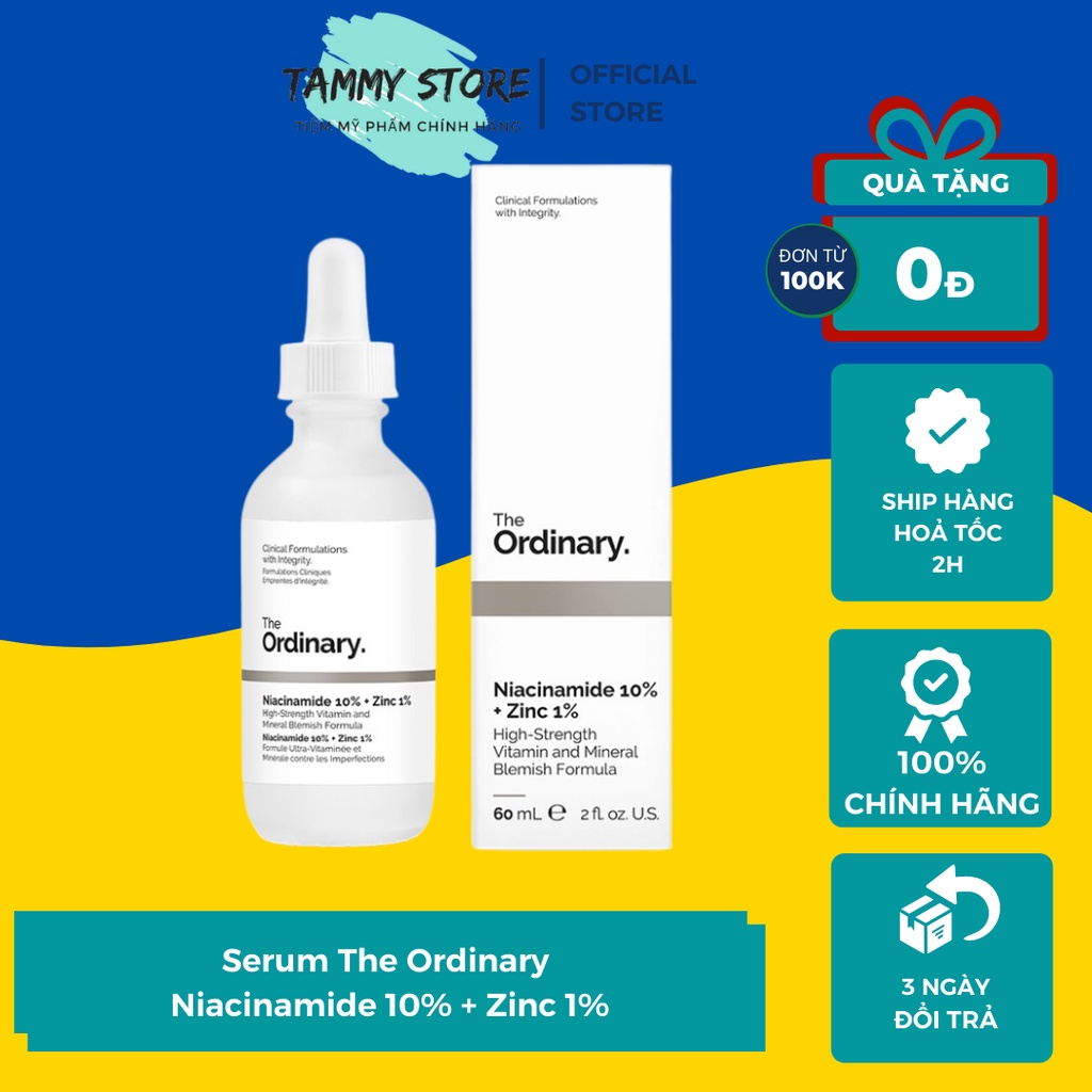 Serum The Ordinary Niacinamide 10% + Zinc 1% giảm mụn, se khít lỗ chân lông, trắng sáng da