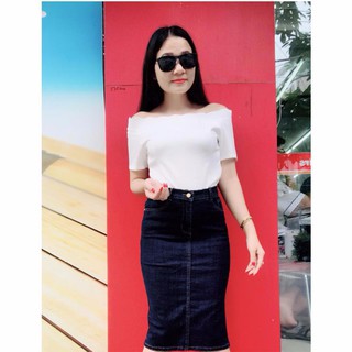 Chân váy jean dài xẻ 1 bên