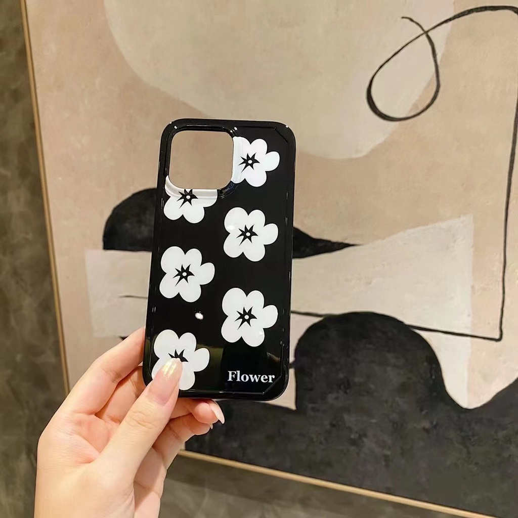 Ốp Điện Thoại tpu Mềm Họa Tiết Hoa Trắng Đen 13promax Cho iPhone 13 13pro 11 11PROMAX 12 12PRO 12PROMAX X XR XS XSMAX