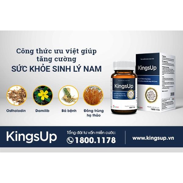 Viên Uống KingsUp làm chậm quá trình mãn dục nam, giảm tình trạng xuất tinh sớm, giúp bổ thận và tráng dương (30v & 80v)