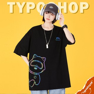 Áo thun unisex - Áo phông tay lỡ, form rộng, dáng unisex, gấu phát quang TYPO shop