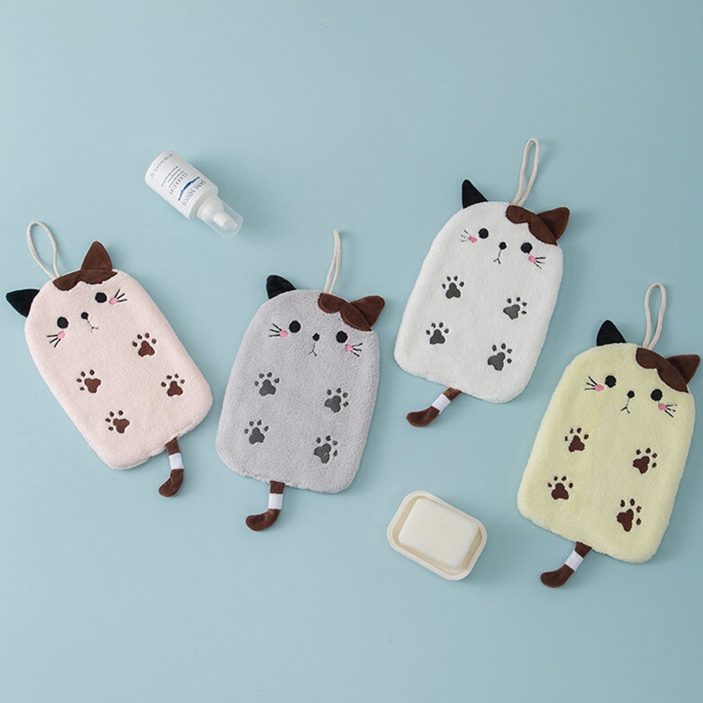 Khăn Lau Tay Treo Tường Vải Lông Cừu San Hô Hình Mèo Hoạt Hình Sáng Tạo Thấm Hút Nước