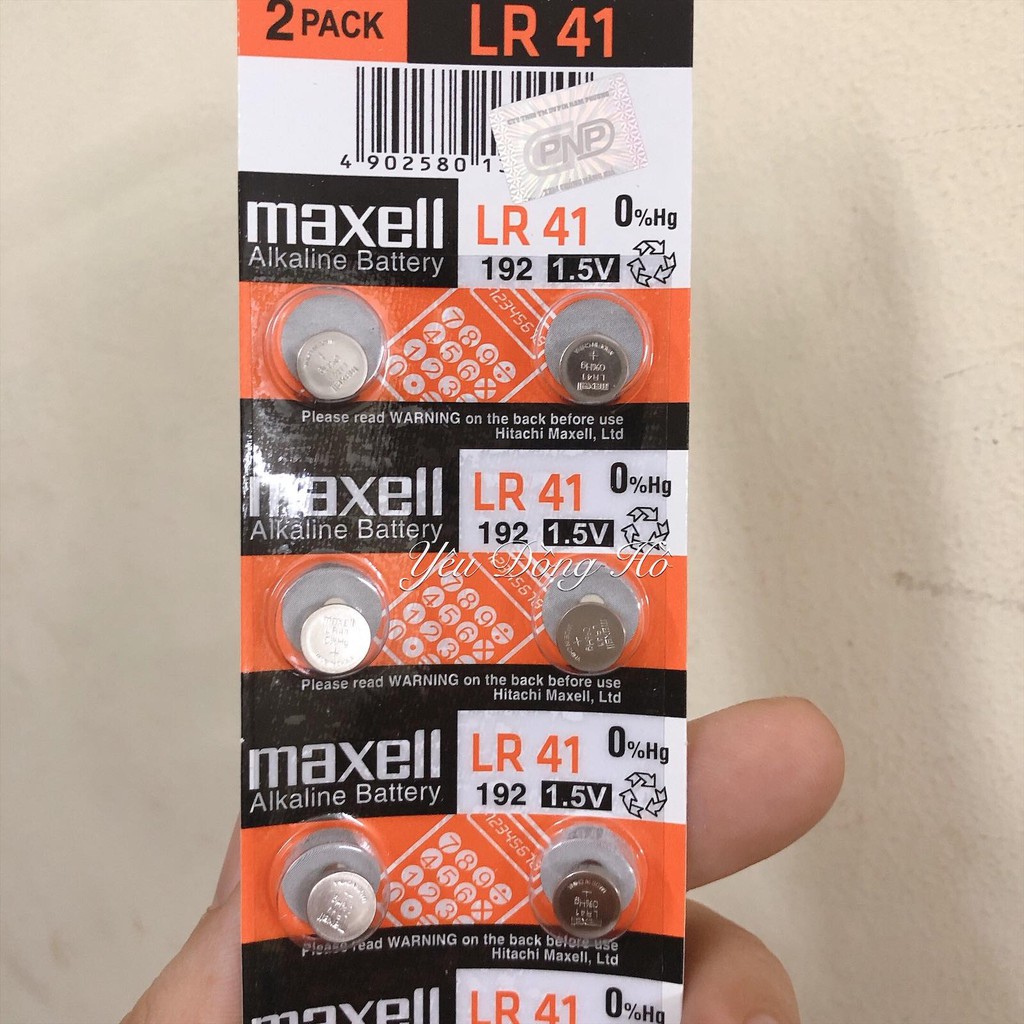 Vỉ 10 viên pin LR41 AG3 192 392A SR41W chính hãng Maxell