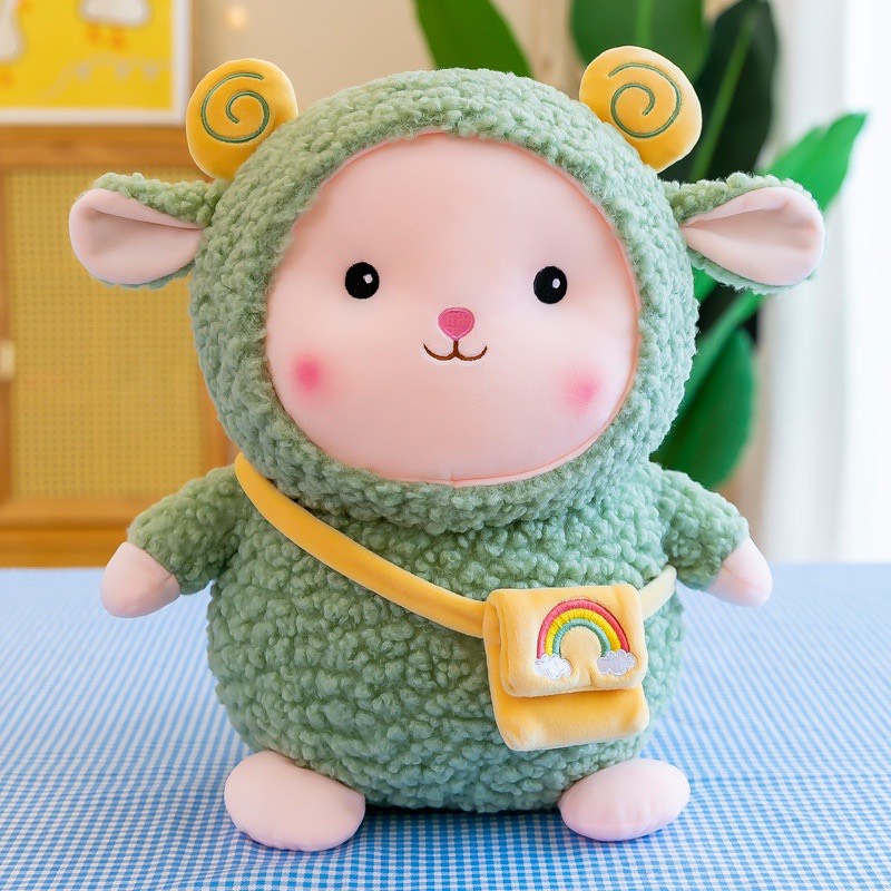 Gấu Bông Cừu Lông Xù - Cừu Bông Đeo Túi Xinh Xinh Size 25cm