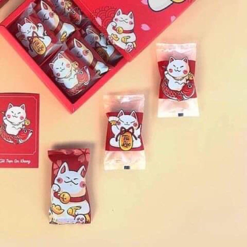 Túi đựng bánh quy, bánh dứa Mèo Thần Tài ( 100 chiếc)