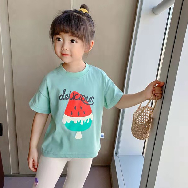 Áo thun tay ngắn vải cotton phong cách Hàn Quốc thời trang mùa hè nhiều màu tùy chọn cho bé gái