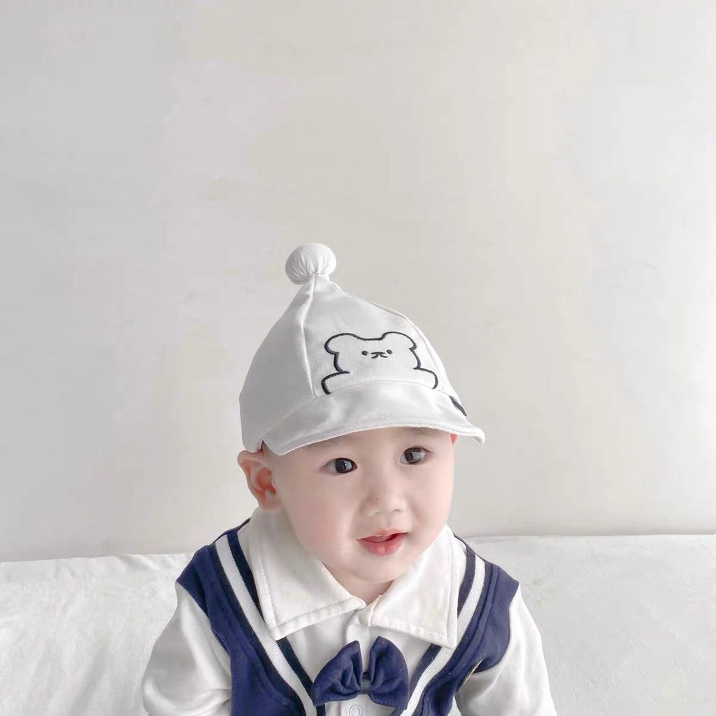 Mũ lưỡi mềm thêu gấu chóp tròn dành cho bé trai và bé gái 9m-2y