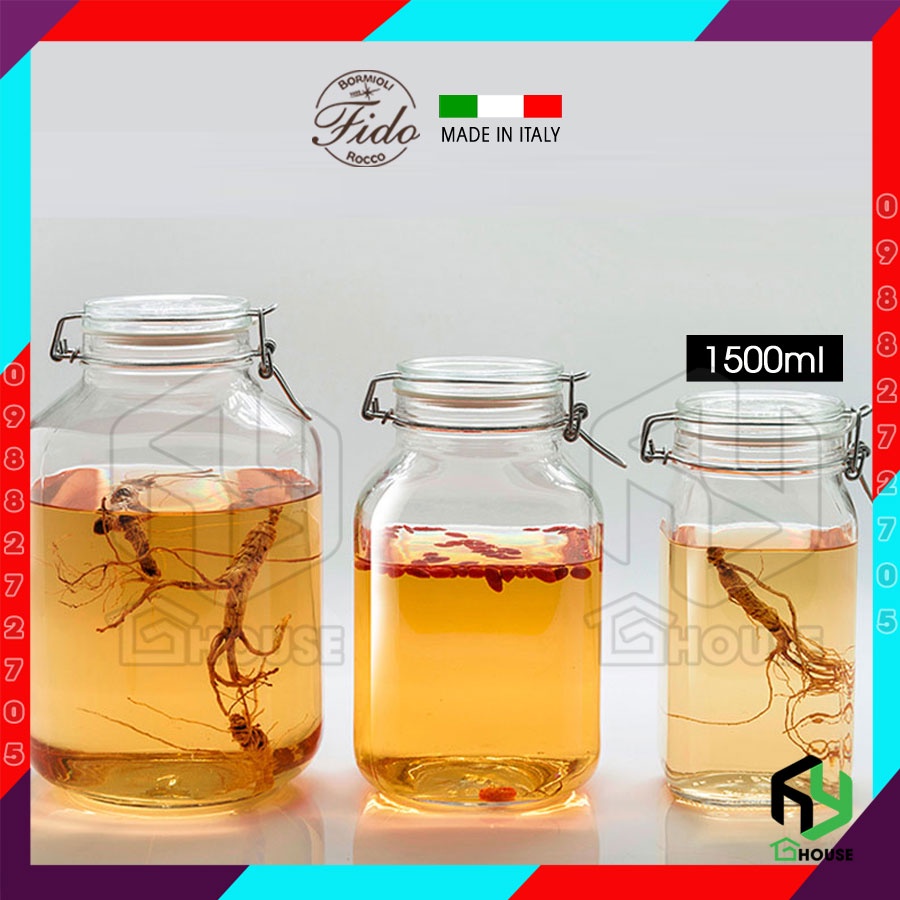 ITALY-Hũ thủy tinh nắp cài FIDO - Bormioli Rocco - 1500ml - Siêu kín hơi - Glass jar with airtight lid