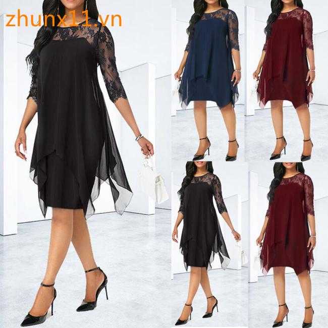 Đầm chiffon tay lỡ phối ren