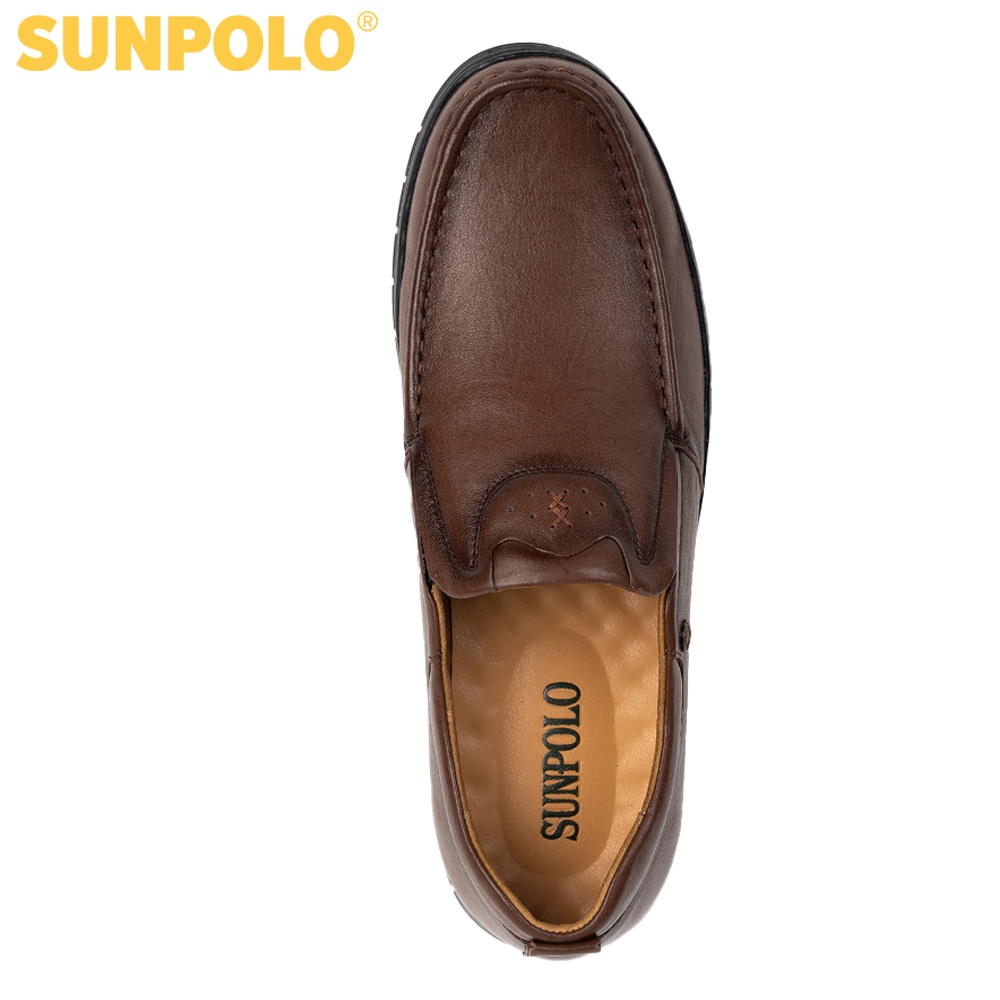 Giày lười nam Da bò cao cấp SUNPOLO đi làm công sở, đi chơi Màu Nâu - CS5074