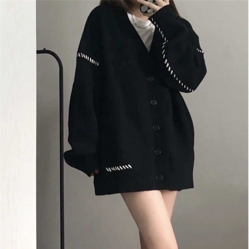 Áo Khoác Cardigan Dệt Kim Dáng Rộng Mềm Mại Màu Trơn Kiểu Nhật Bản Thời Trang Thu Đông Cho Học Sinh