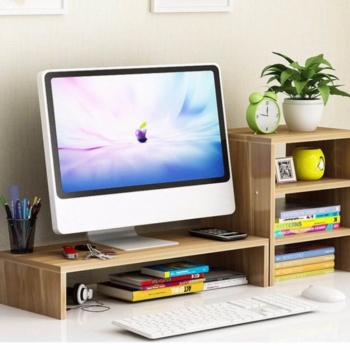 Kệ nâng cao màn hình máy tính laptop để bàn thông minh lắp ghép đa năng chống gù lưng, có hộc để tài liệu gỗ cao cấp