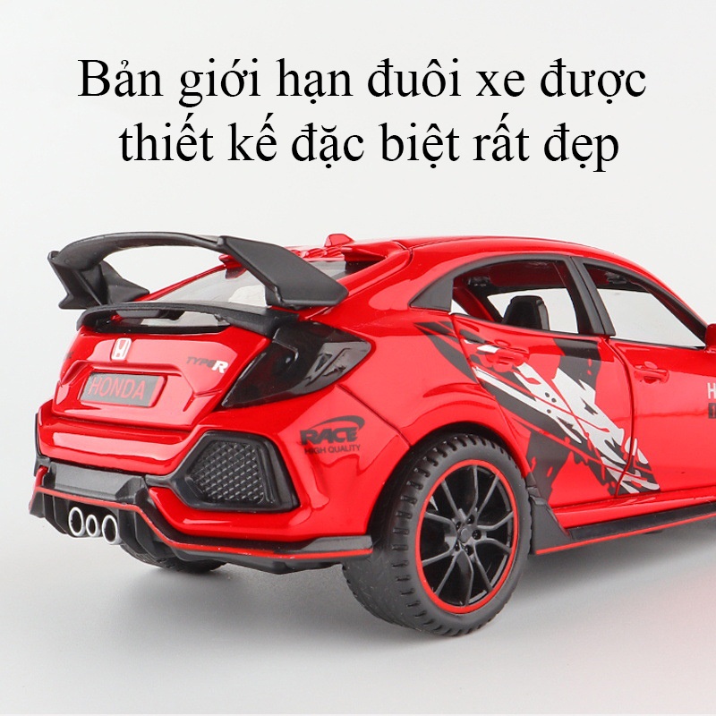 Mô hình xe Honda Civic Type - R KAVY bản giới hạn bằng hợp kim nguyên khối có nhạc đèn chạy cót mở được cửa