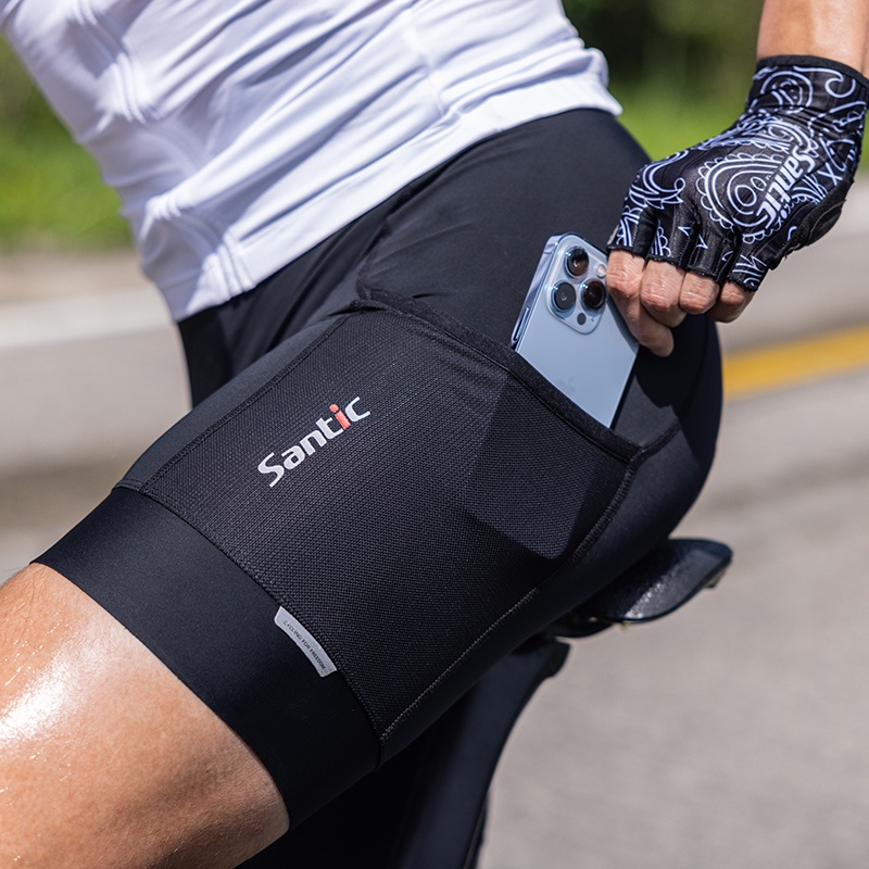 Santic Nam Quần Short Yếm Đi Xe Đạp 4D Đường Đệm Núi Xe Đạp Quần Short Đen Nhanh Khô Thoáng Khí Xe Đạp Yếm Quần Short KM1C05137