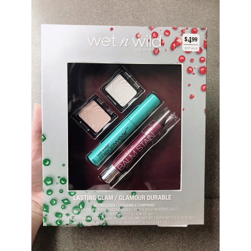Set Wet n Wild Los Angeles Lasting Glam gồm 4 món (2 phấn mắt, mas, son dưỡng có màu)