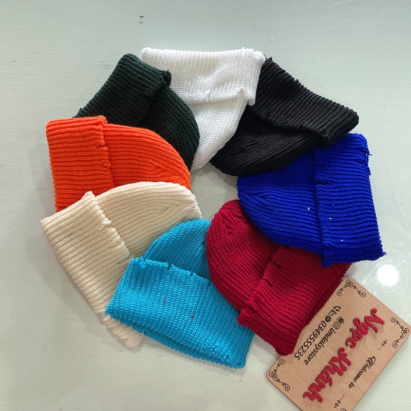 Mũ beanie len rách nhiều màu sắc