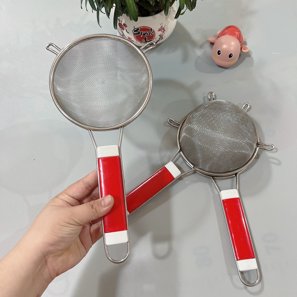 Rây Cán Đỏ Lọc Cháo, Lọc Bột, Lọc Đồ Ăn Dặm Cho Bé Bằng Inox Size 13cm
